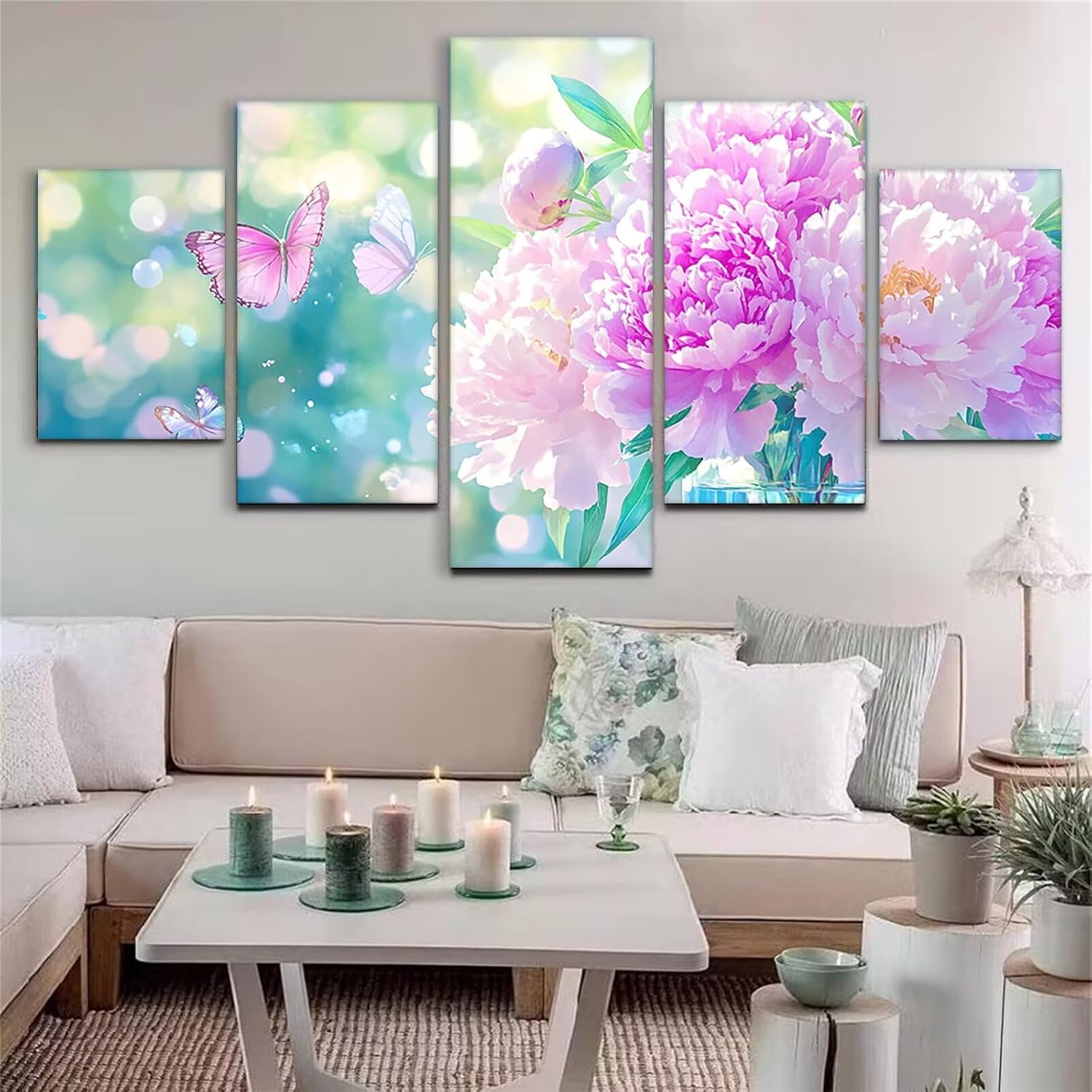 Flowers Diamond Art 5 Piece Diamond Painting Butterfly 5D DIY Full Square Drill Dimond Art Paintings Crystal Crafts for Adults Gem Painting for Home Decor, Large Artwork for Wall 36 x 70 Inch,Model450