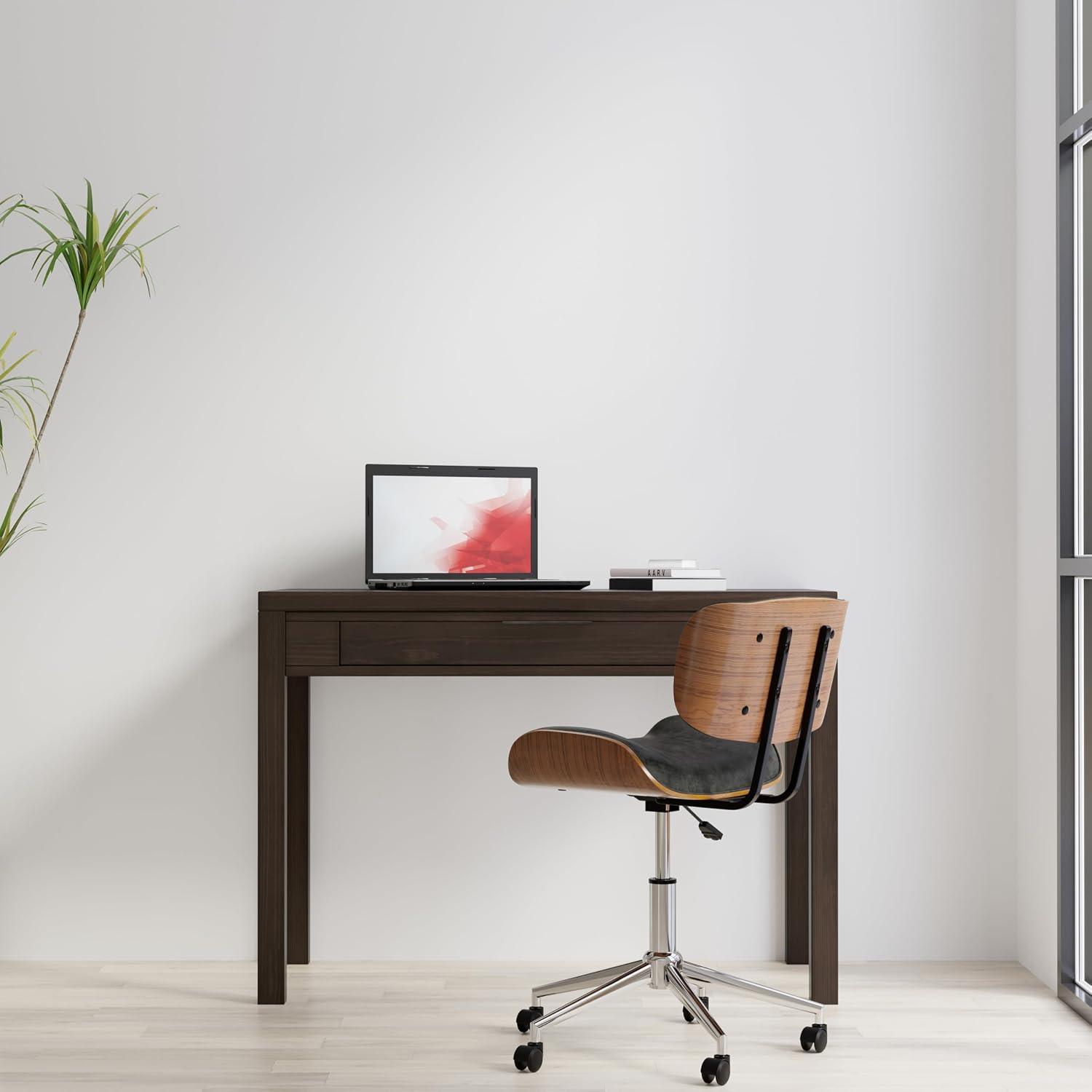 SIMPLIHOME Hollander Small Desk - 38 Inch Wide Solid Wood Writing Desk in Warm Walnut Brown, Contemporary Home Office Computer Table for Study or Compact Space with Flip-Down Keyboard Tray