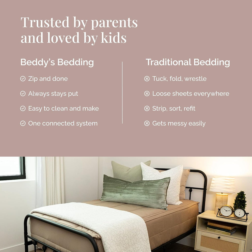 Beddy's All in One Bed in a Bag Zipper Bedding Set, Bottom Sheet, Cuddle Blanket, Comforter, Pillowcase(s) & Sham(s), Minky Interior Sheets with Comforter, Zip Bedding for Dorms, Bunks, Kids & Adults