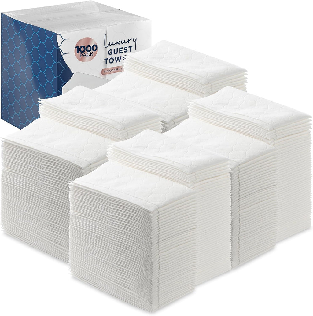 Disposable Guest Towels 1000 Pack - White Napkins for Guest Bathroom, Heavy Duty Disposable Hand Towels, Ultra Absorbent Linen Feel Paper Napkins for Bathroom, Parties and Events