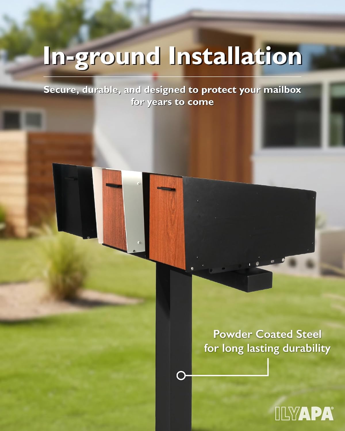 Ilyapa Triple Modern Mailbox Posts for Outside - 43x4x4 inch Black Metal Post Cover for Triple or Double Mailboxes, with Universal Mounting Bracket Plate, Fits Mailboxes up to 12in. Wide
