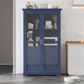 Modern 75inch Kitchen Pantry, Freestanding Kitchen Storage Cabinet Display Cabinet with Glass Doors and 4 Built-in Drawers for Living Room, Home Office (Blue-30r)