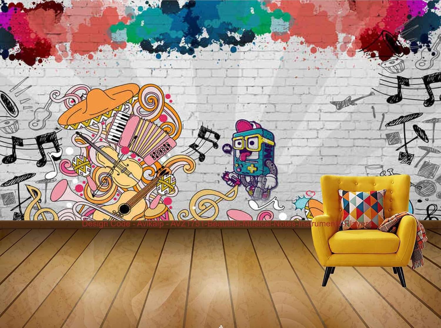Avikalp Exclusive AVZ1751 Beautiful Musical Notes Instruments Players HD 3D Wall Sticker(335cm x 304cm)