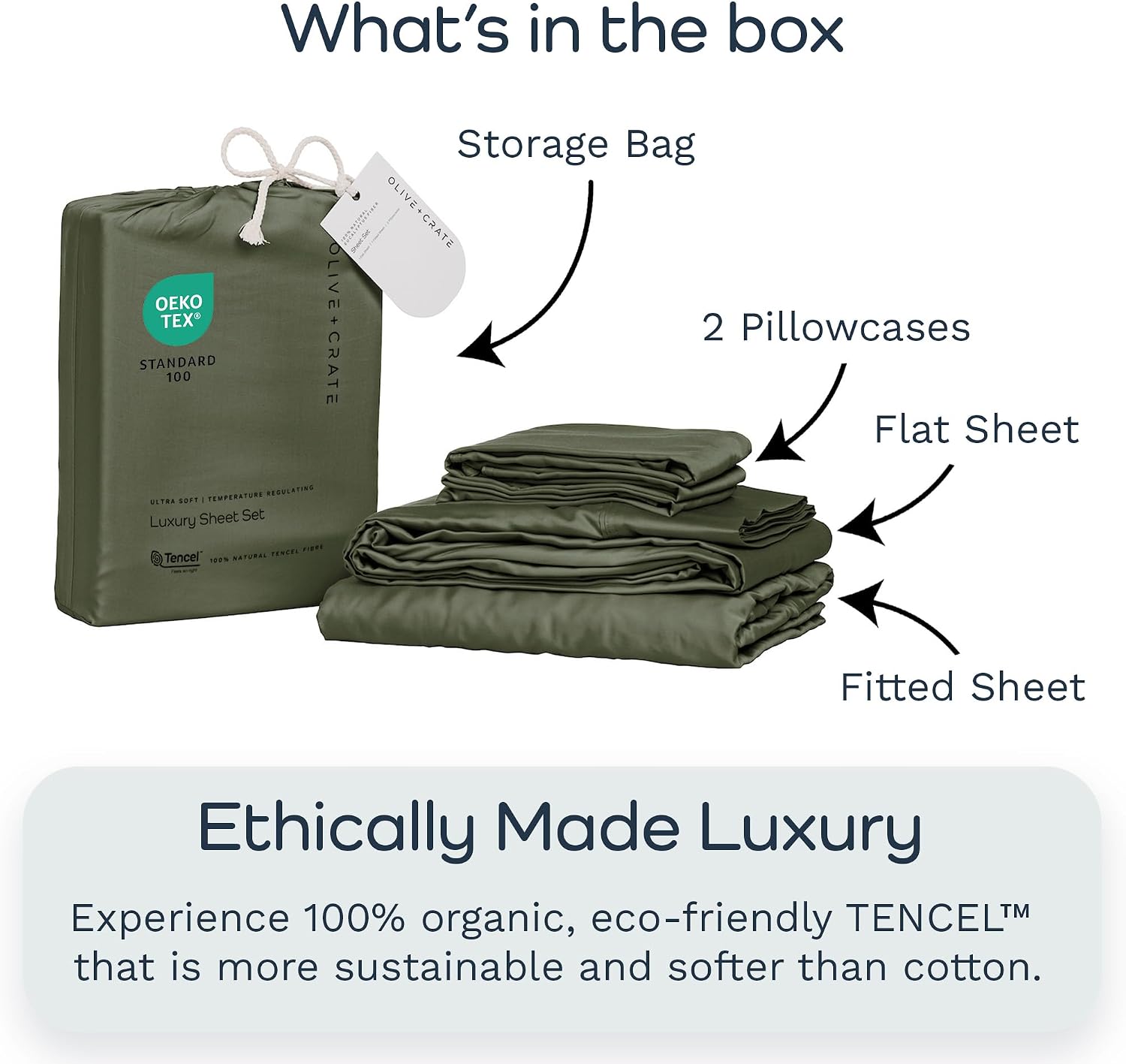 Olive + Crate Tencel Lyocell Eucalyptus Full Sheet Set - Cooling Tencel Sheets for Hot Sleepers with 16 Inch Deep Pocket Fit - Double Bed Sheets - Moss 4-Piece Set