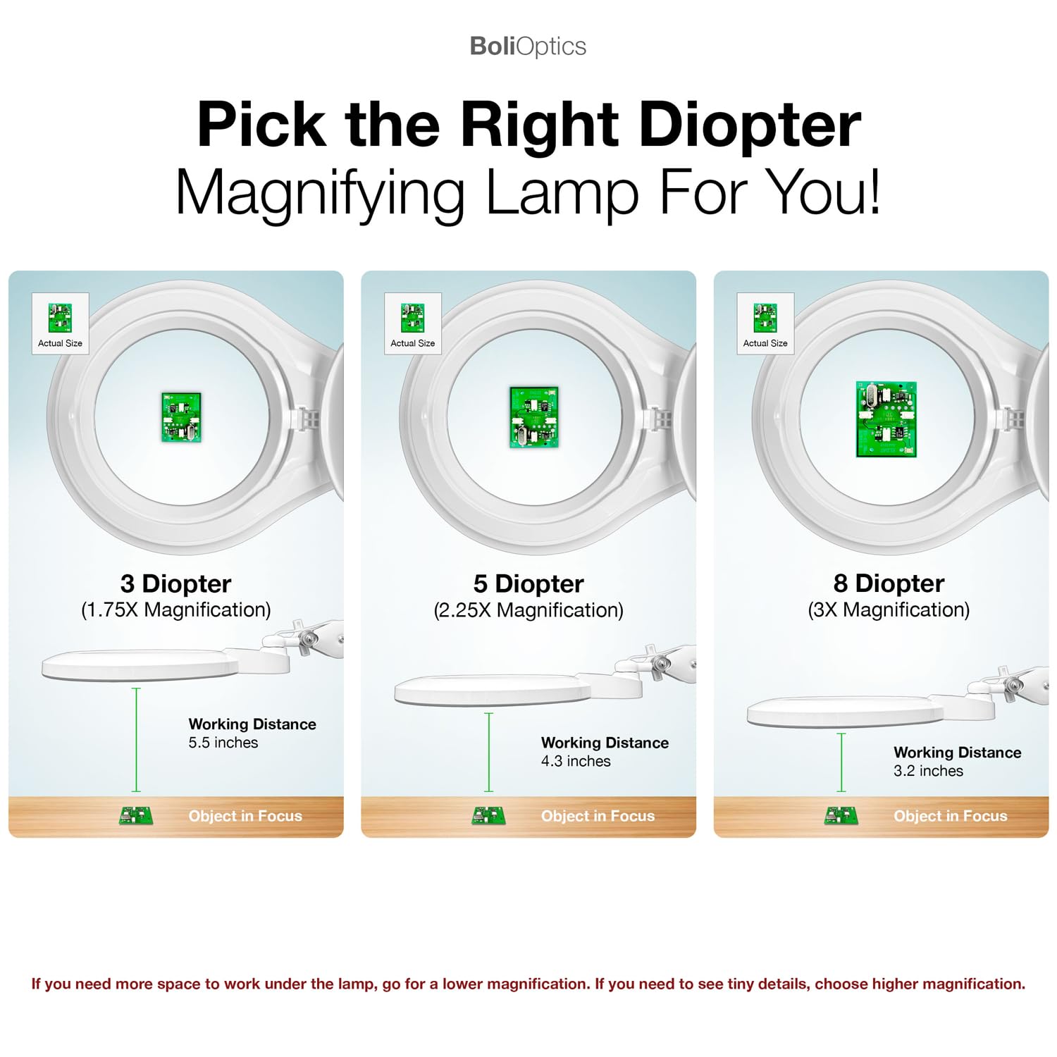(5 inch Glass Lens) Professional LED Magnifying Lamp with Clamp, Dimmable, 1200 Lumens, 5600K-6000K Daylight Bright 60 SMD LED, Work Light Mounting Bracket Clamp (3 Diopter) BoliOptics MG16303121