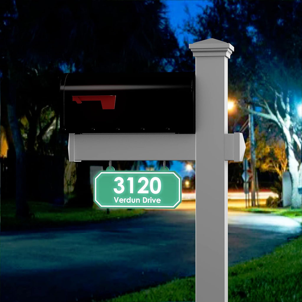 4Ever Products Vinyl Mailbox Post System - Includes Black Steel Mailbox and Custom Address Plate (Green)