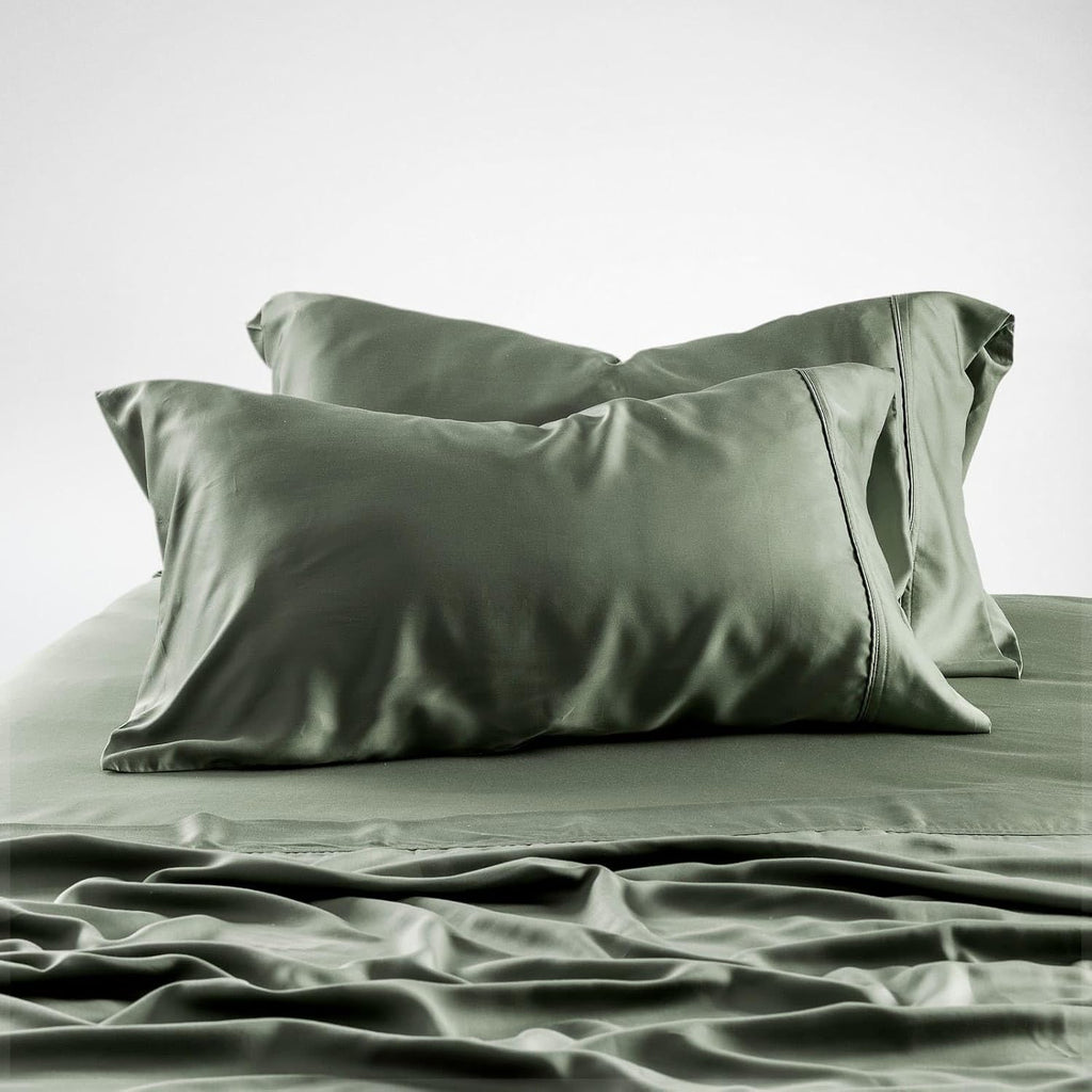 Olive + Crate Tencel Lyocell Eucalyptus Sheets King Size - Cooling Sheets for Hot Sleepers with 18 Inch Deep Pocket Fit - Moss 4-Piece Set