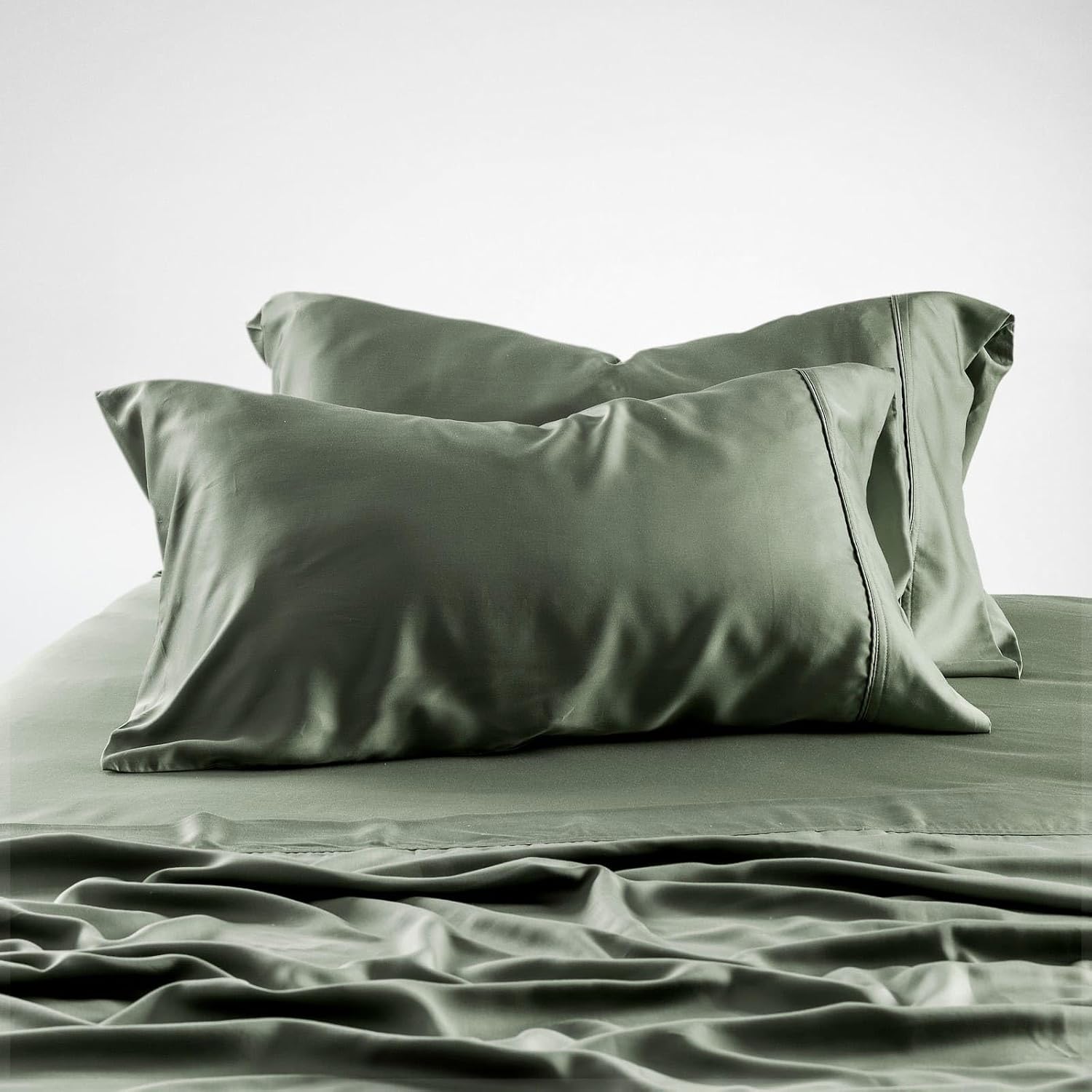 Olive + Crate Tencel Lyocell Eucalyptus Sheets King Size - Cooling Sheets for Hot Sleepers with 18 Inch Deep Pocket Fit - Moss 4-Piece Set