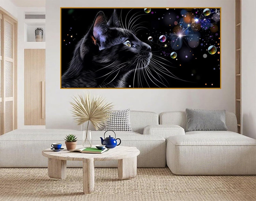 Diamond Art Kits for Adults, 40x88 Inch Large Diamond Painting Cat Dimond Painting Black Wall Art Mosaic Kits, DIY Crystal Arts & Crafts Canvas Paintings, Hobbies for Women, Home Decor, Gifts R2-308