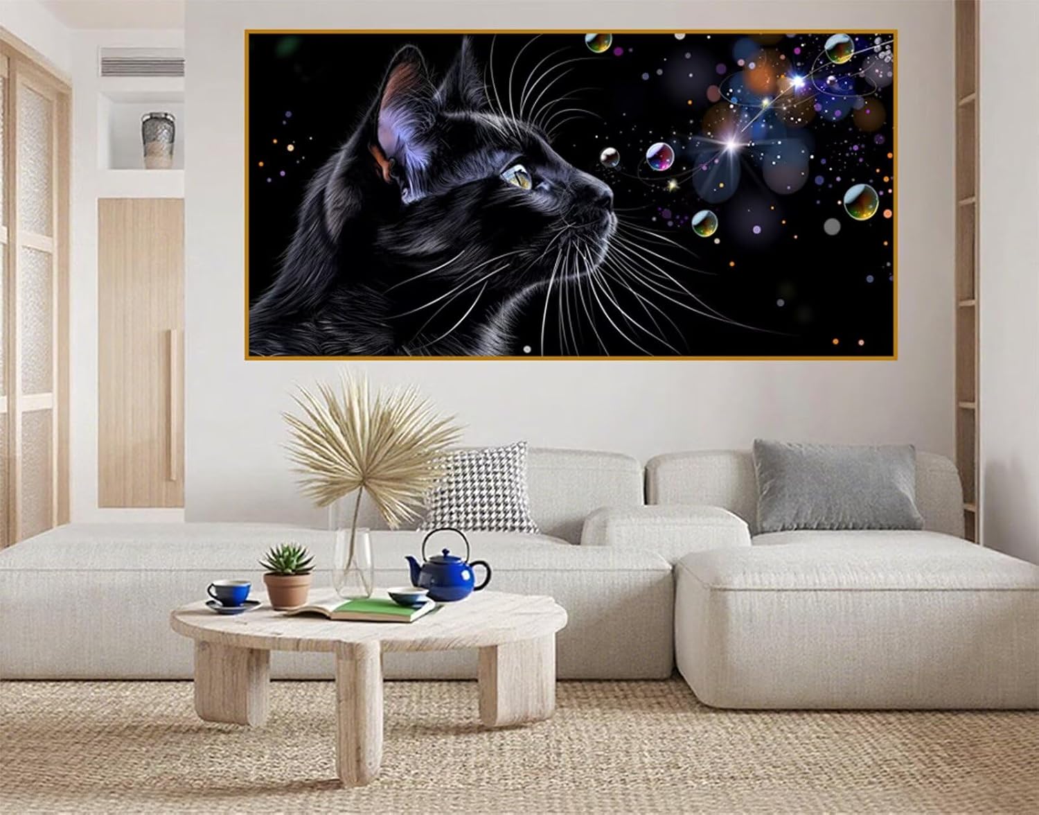 Diamond Art Kits for Adults, 40x88 Inch Large Diamond Painting Cat Dimond Painting Black Wall Art Mosaic Kits, DIY Crystal Arts & Crafts Canvas Paintings, Hobbies for Women, Home Decor, Gifts R2-308