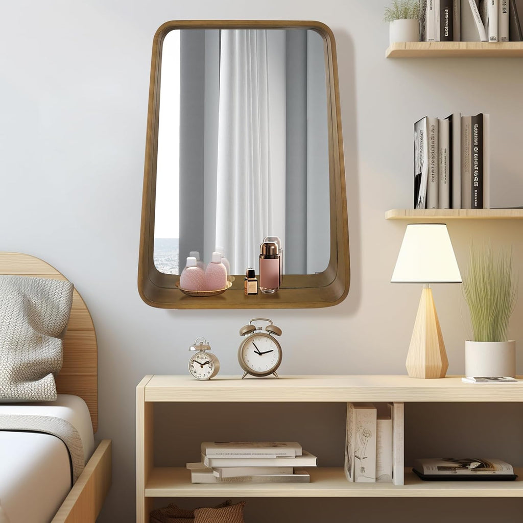 WallBeyond Wall Mirror with Shelf, Wood Frame Mirror for Wall Decorative Hanging Wall Mirror for Bathroom Bedroom Entryway Living Room, 24 × 18 Inch, 2 PCS