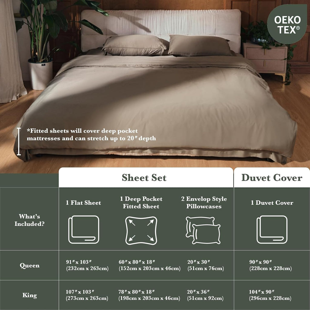 Luxury Bamboo Viscose Duvet Cover | 100% Pure Bamboo Viscose, Soft, Breathable and Cooling for Hot Sleeper | Piped Edge, Hidden Zipper Closure, 8 Corner Ties and Button Closure (Walnut, Queen Size)