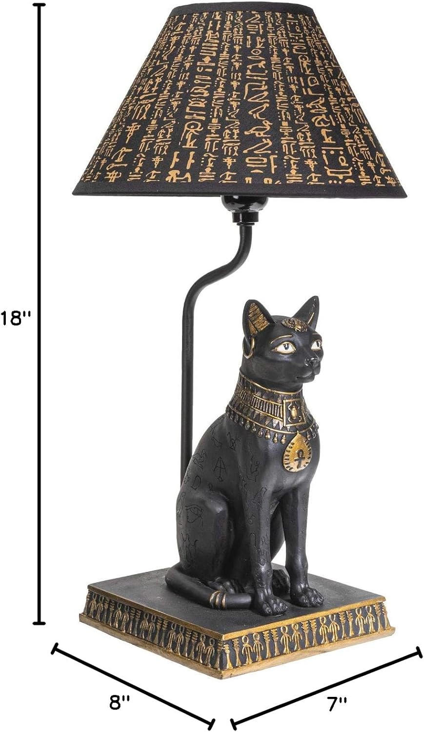 Pacific Giftware Egyptian Bastet Goddess of Fertility Sculptural Table Lamp with Shade 18 inch Tall Egyptian Home Decor (Ebony and Gold)