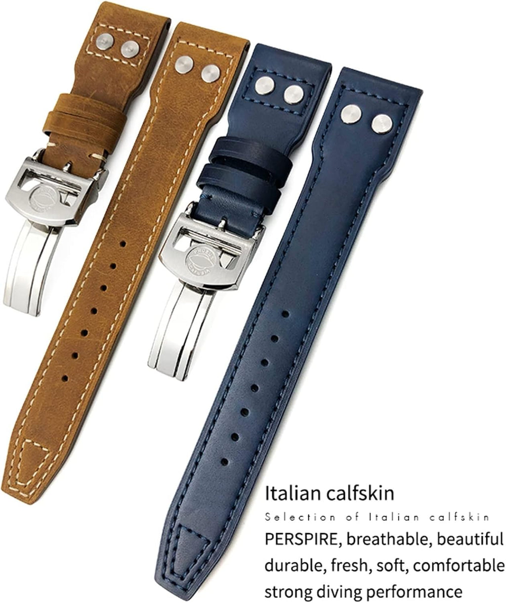 20mm 21mm 22mm Rivet Calfskin Leather Watch Band Fit for IWC Big Pilot IW5009 Spitfire IW3777 Le Petit Prince Mark Strap (Color : Blue, Size 22mm)