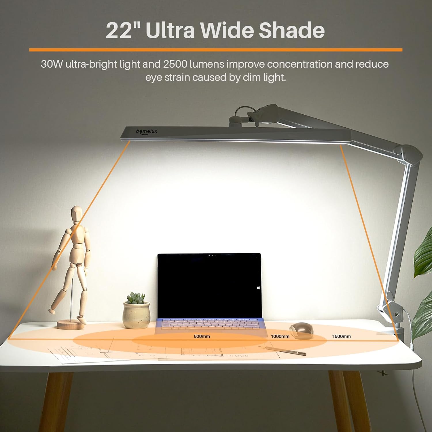 LED Architect Desk Lamp, 2500 Lumens, Dimmable, Metal Swing Arm, 5 Color Temperatures, 30W, Ideal for Task Work, Drafting, Reading, Clamp-on Office Table Lamp with 324 Bright LEDs(White,30CCT)