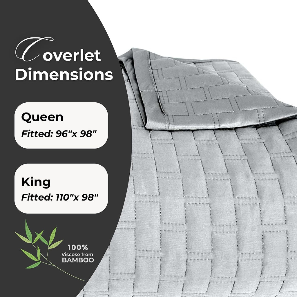 BedVoyage Luxury Queen Coverlet, 100% Viscose Derived from Bamboo, Reversible Cooling Quilt, Lightweight Bedspreads & Breathable Blanket, 96x98 Ultra Silky Soft & Temperature Regulating, Queen - Stone