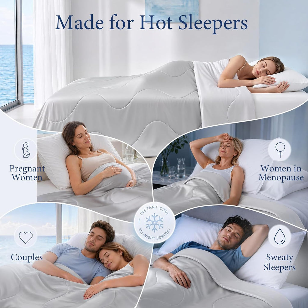 Cooling Blanket Comforter Hot Sleepers King/Cali King Soft Cooling Blanket, Double-Sided Cool Bedding for Night Sweats, All-Season Lightweight Comforter(106 * 90inch, Arctic White)