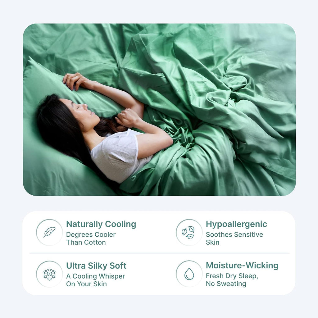 BedVoyage - Viscose from Bamboo Queen Sheet Set - Luxury Sheets Queen Size - Cooling Bed Sheets 18' Deep Pocket - Ultra Soft Sheet and Pillowcase Set `- Seaglass