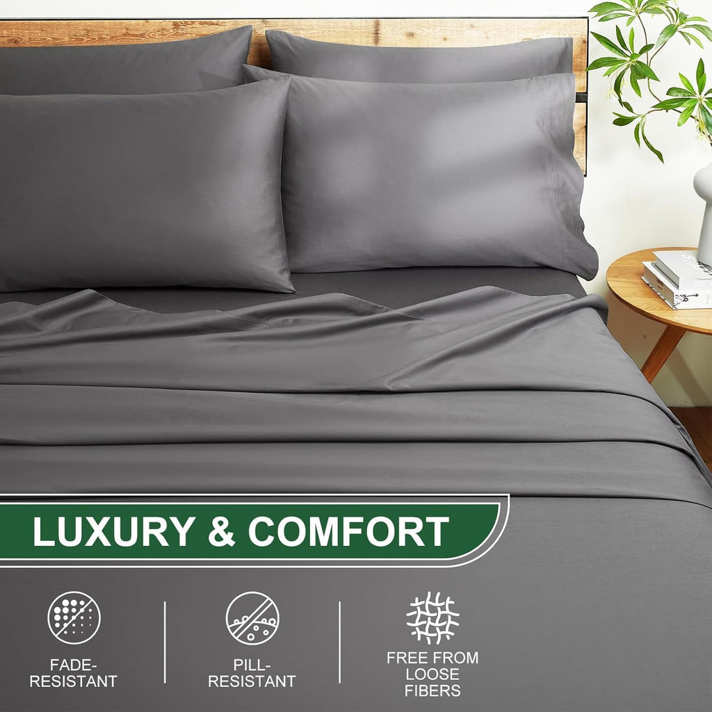 Ivelow 100% Egyptian Cotton Sheets California King Size - 1200 Thread Count 6PC 18' Deep Pocket Cal King Size Bed Sheet Set，Durable Hotel Quality Luxury Soft Breathable Grey Cooling Sheet Sets Bedding