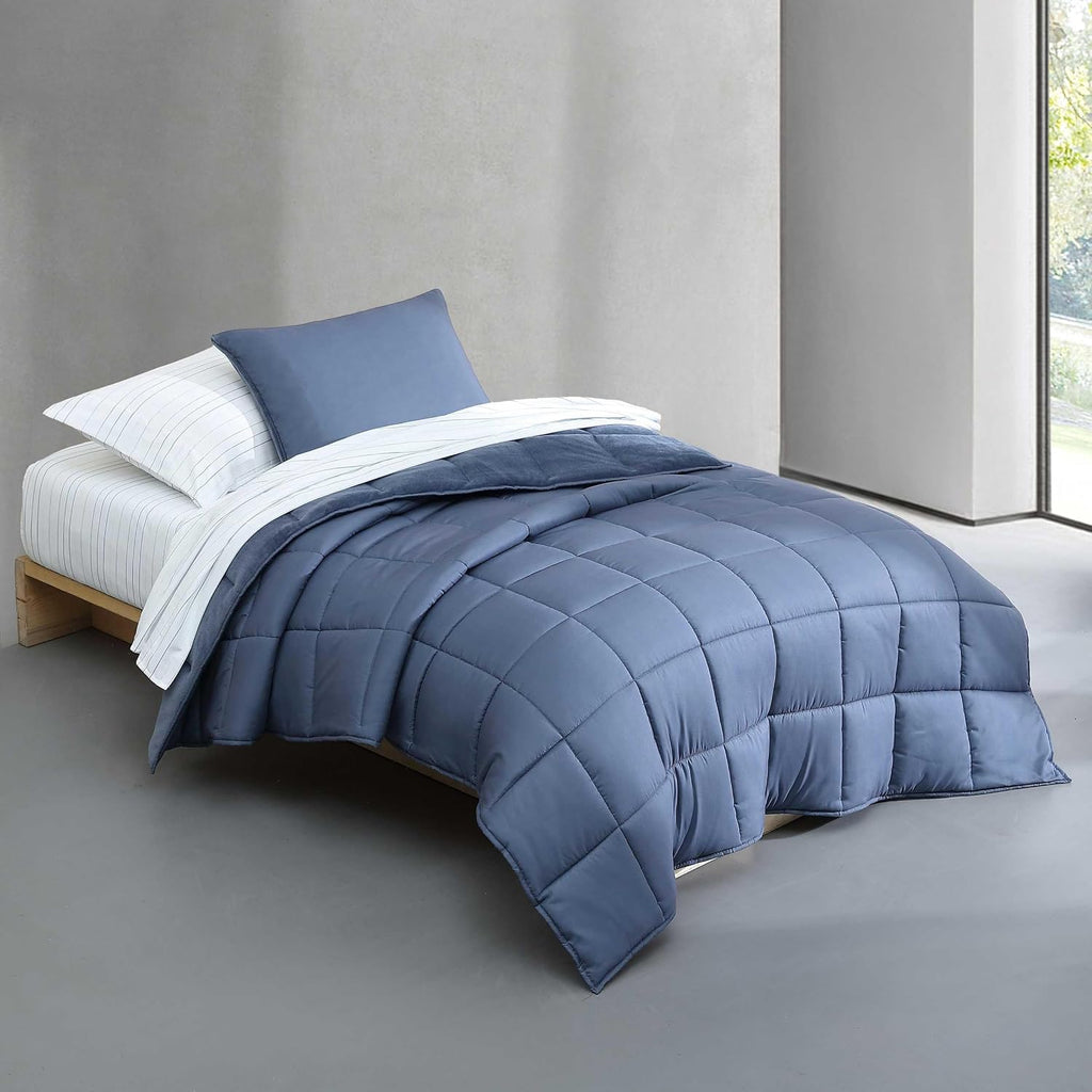 Calvin Klein - Twin/Twin XL Bonus Comforter Set, Reversible Bedding with Matching Bed Sheets, Pillowcase & Sham, Dorm Essentials (Blue)