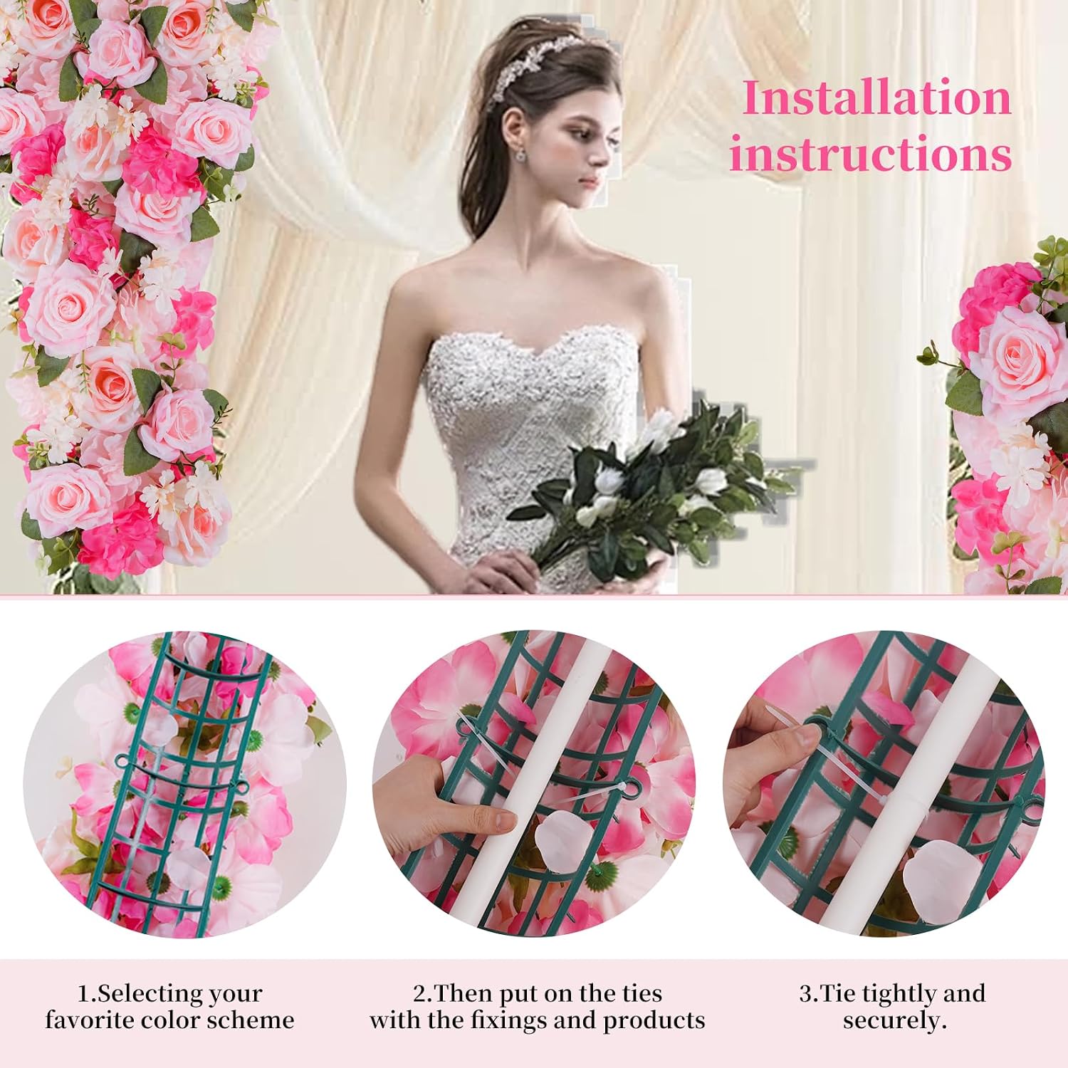 Pack of 10 Wedding Arch Decorations, 20.47 inch Artificial Flower Table Centerpieces Floral Arrangement for Wall Backdrop Party Bridal Shower Event Decor - Pink