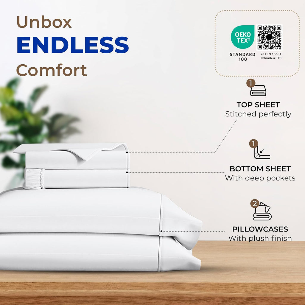 THREAD SPREAD 100% Egyptian Cotton Sheet Set Pack of 2 Full Size - 600 Series Bliss Collection Luxury Sheet Full Size (Pack of 2, White), Hotel Luxury Bed Sheets, Fits Mattress Upto 18'
