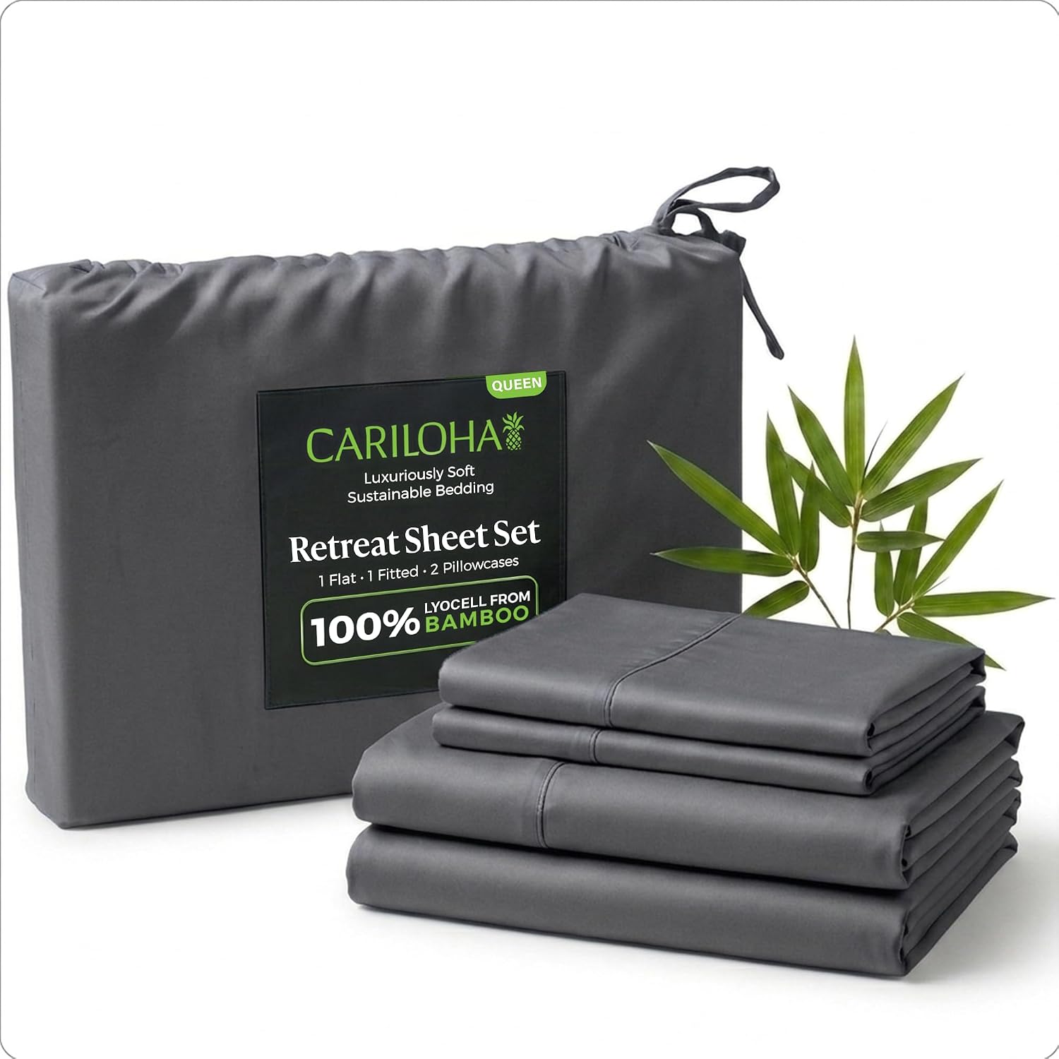 Cariloha Retreat 4-Piece Sateen Sheet Set | Laguna Blue | Queen | Lyocell Material | Breathable, Corner Straps, Extra Soft & Cooling
