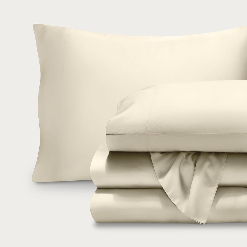 Bare Home Lyocell Tencel Sheet Set - Queen Size - 4 Piece Set - Derived from Eucalyptus - All-Season - Ultra Soft - Deep Pocket (Queen, Natural)