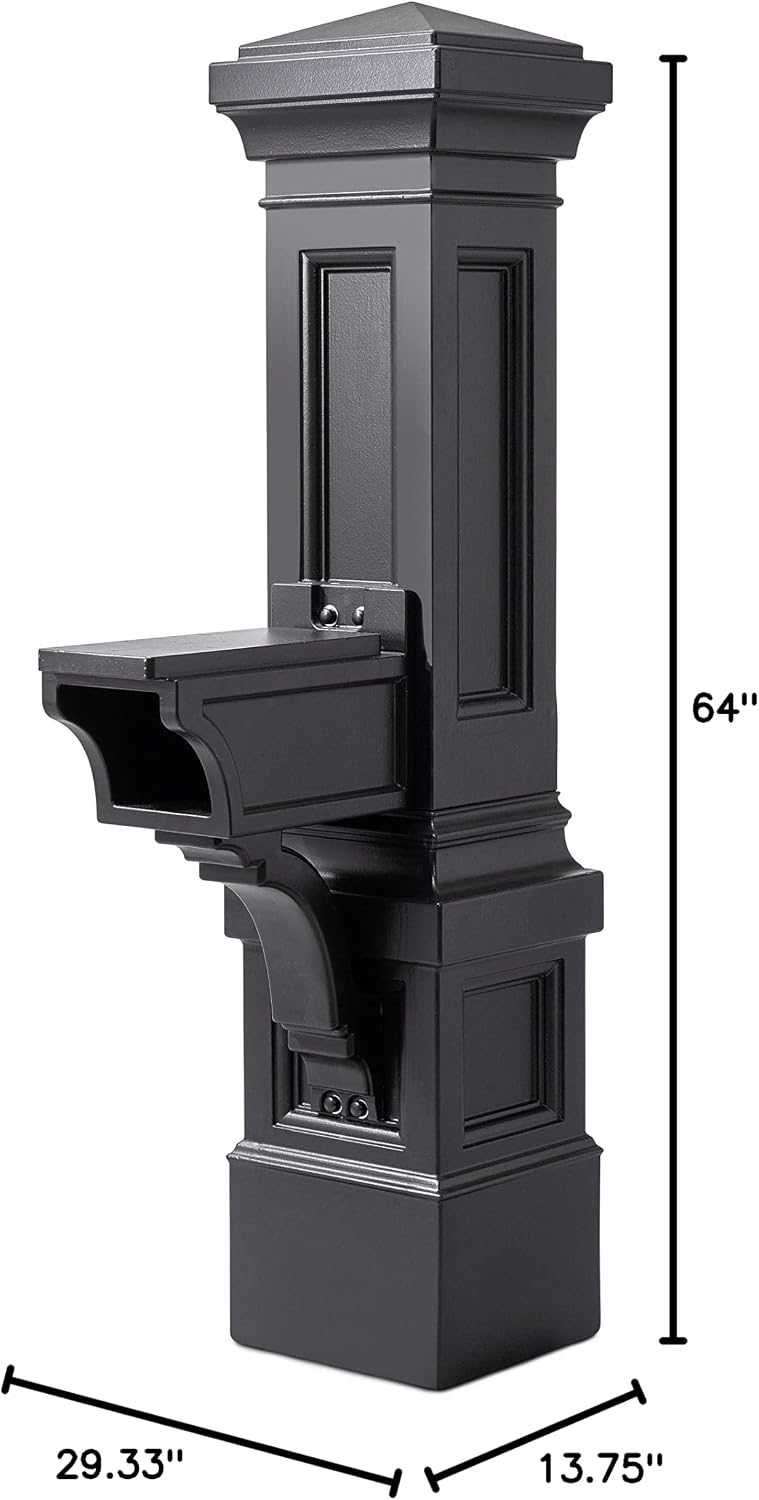 Step2 Atherton Grand Mail Post, Mailbox Not Included, Weather Resistant, Large Outdoor Mail Post, Made of Durable Plastic, Easy Install, Onyx Black