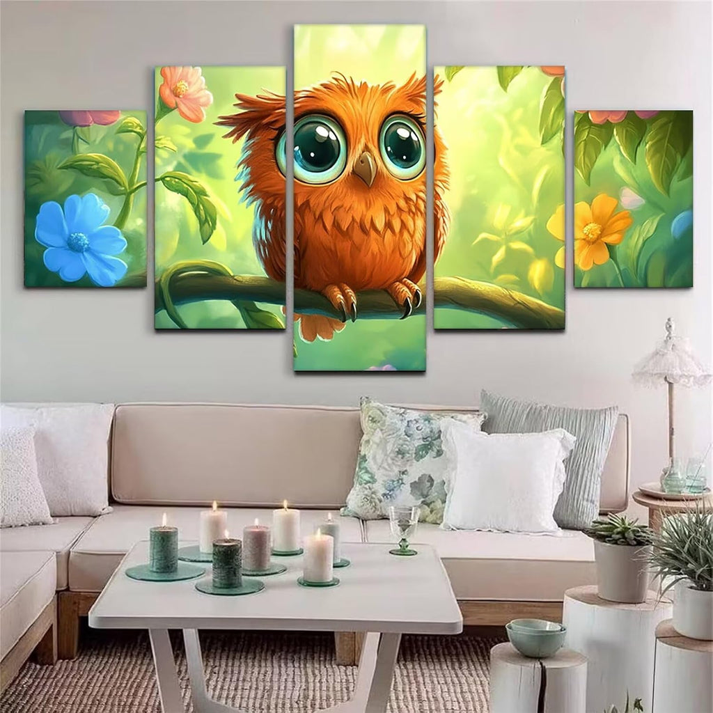 Cartoon Diamond Art 5 Piece Diamond Painting Owl 5D DIY Full Round Drill Dimond Art Paintings Rhinestones Crafts for Adults Gem Painting for Home Decor, Large Artwork for Wall 36 x 70 Inch, Model339