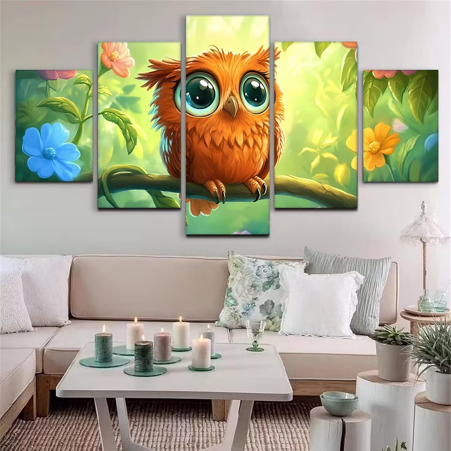 Cartoon Diamond Art 5 Piece Diamond Painting Owl 5D DIY Full Round Drill Dimond Art Paintings Rhinestones Crafts for Adults Gem Painting for Home Decor, Large Artwork for Wall 36 x 70 Inch, Model339