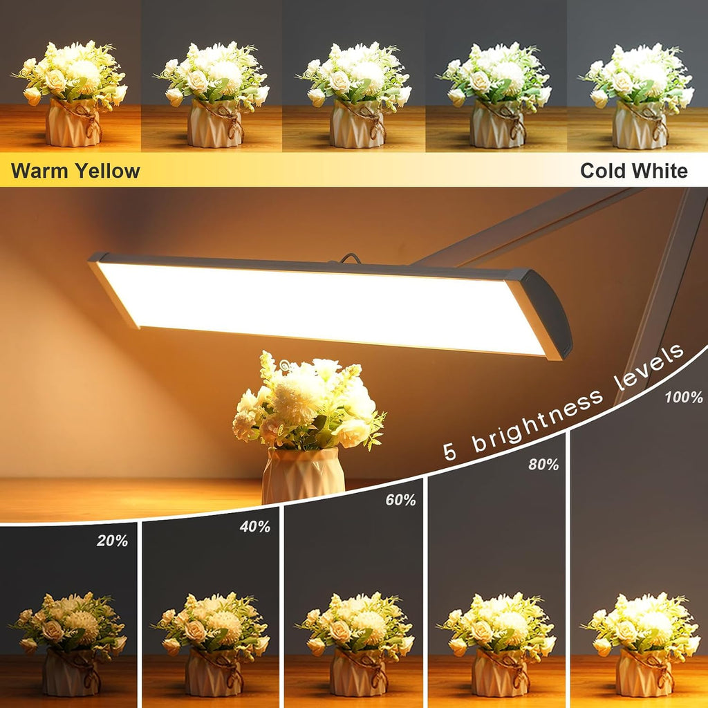 LED Architect Desk Lamp, 4500 Lumens, Dimmable, Metal Swing Arm, 5 Color Temperatures, 50W, Ideal for Task Work, Drafting, Reading, Clamp-on Office Table Lamp with 684 Bright LEDs (White, CCT)