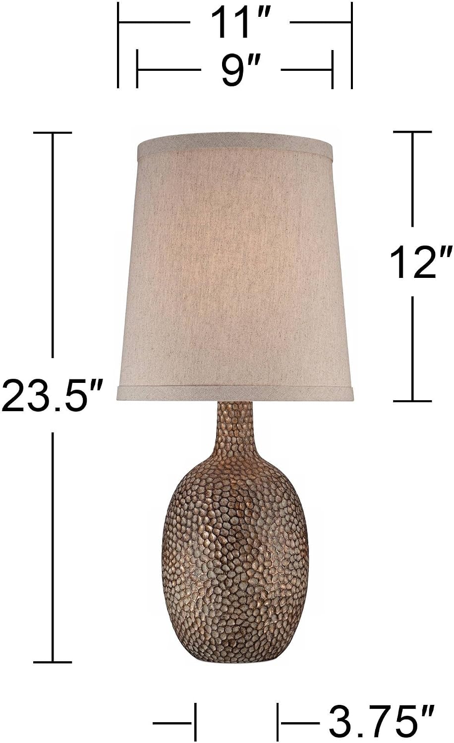 360 Lighting Chalane Rustic Farmhouse Accent Table Lamps 23 1/2' Tall Set of 2 Antique Bronze Hammered Textured Natural Linen Shade for Bedroom Living Room House Bedside Nightstand Office