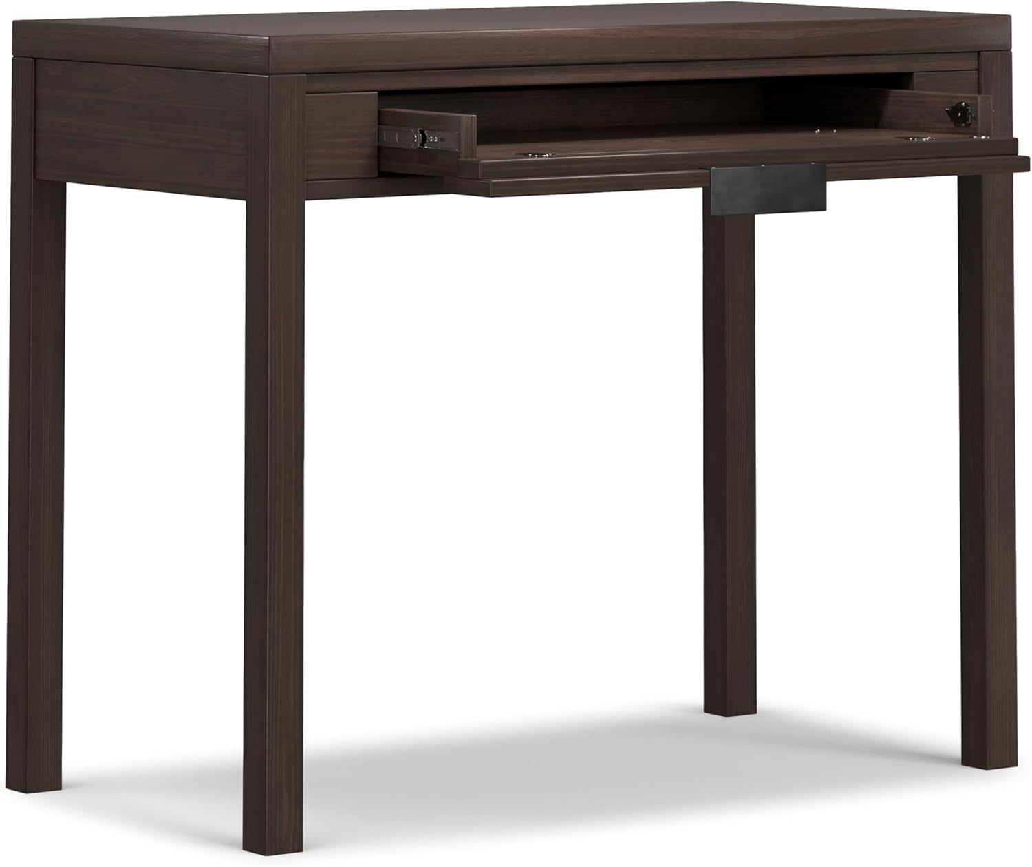 SIMPLIHOME Hollander Small Desk - 38 Inch Wide Solid Wood Writing Desk in Warm Walnut Brown, Contemporary Home Office Computer Table for Study or Compact Space with Flip-Down Keyboard Tray