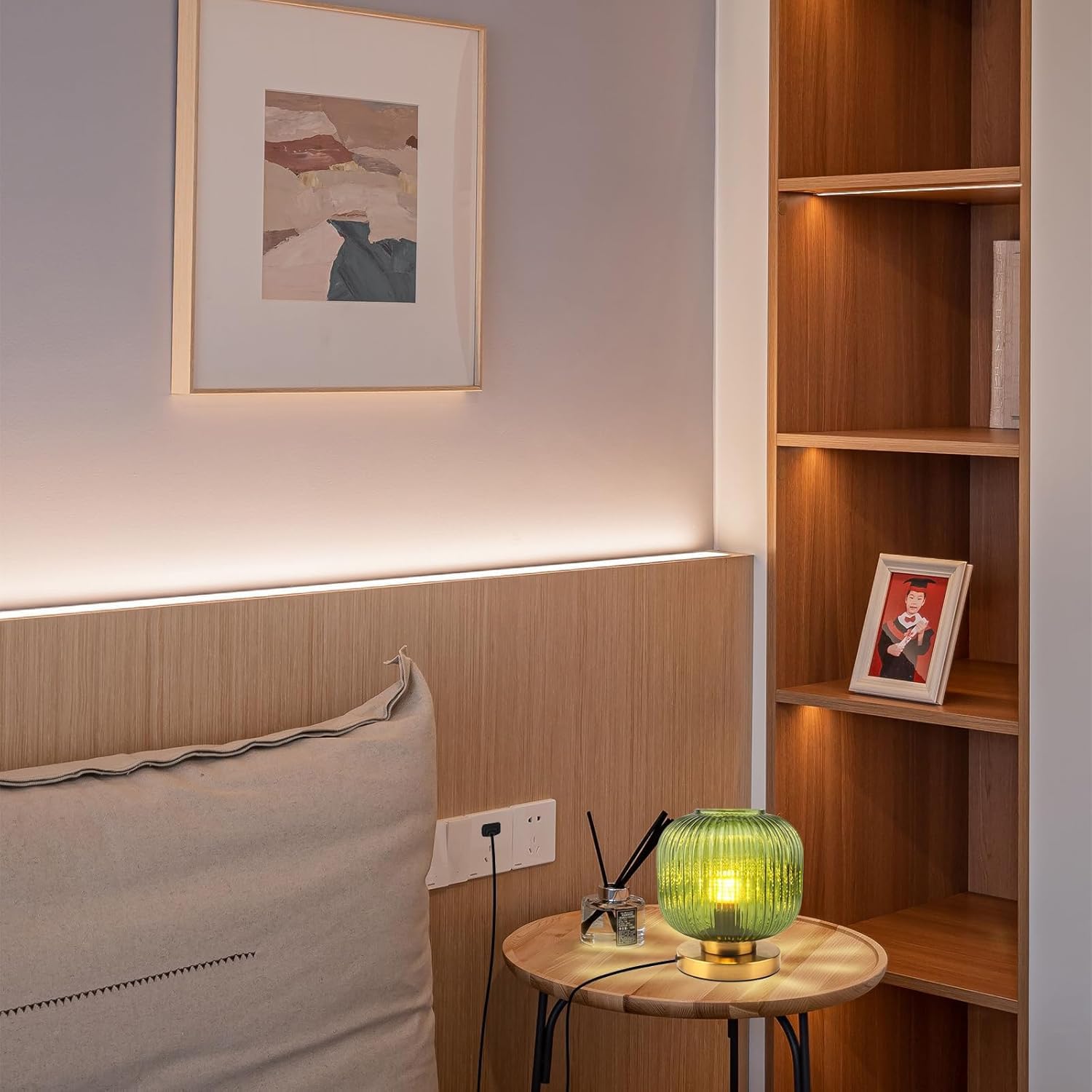 Bedside Table Lamps Set of 2, Mid Century Table Lamp Small Glass Table Lamp Green Glass Nightstand Lamp with Metal Base, Gold Globe Desk Lamp End Table Lamps for Bedroom Living Room Office