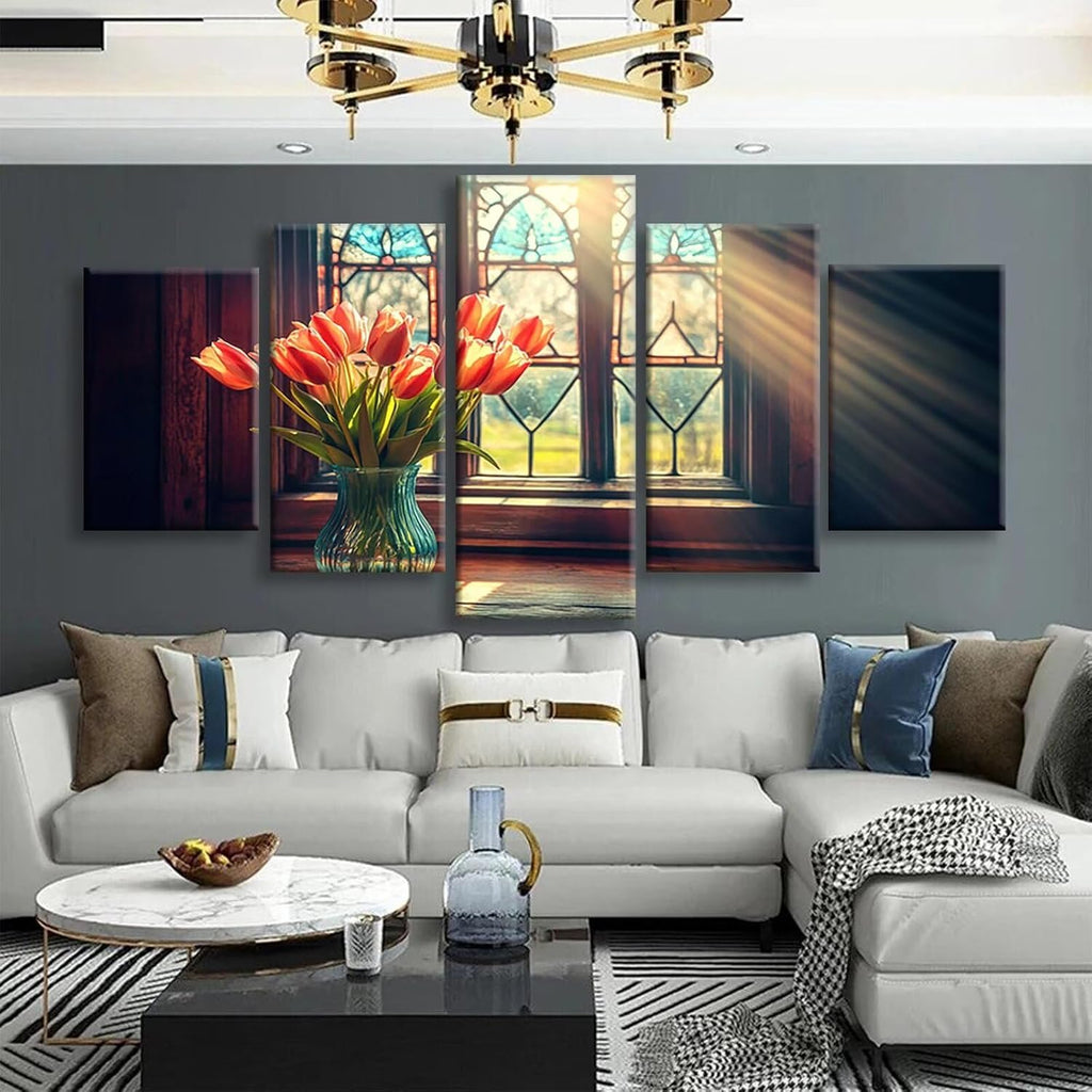Tulip Diamond Art 5 Piece Diamond Painting Vase 5D DIY Full Round Drill Dimond Art Paintings Rhinestones Crafts for Adults Gem Painting for Home Decor, Large Artwork for Wall 60 x 120 Inch, Model429