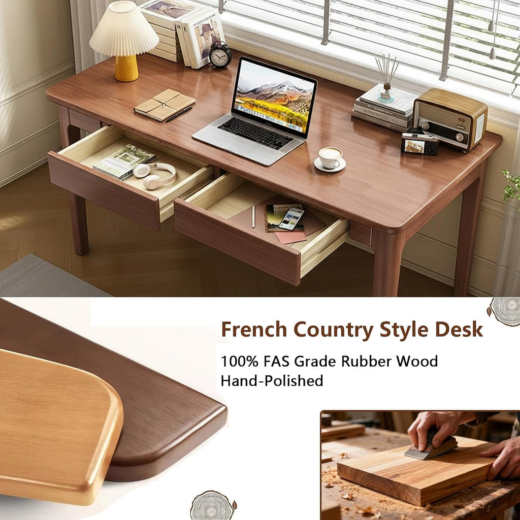 Mid Century Modern Desk with Drawers,31.5 inch Solid Wood Writing Desk for Home Office Bedroom,Small Computer Desk for Spaces Easy Assembly Walnut