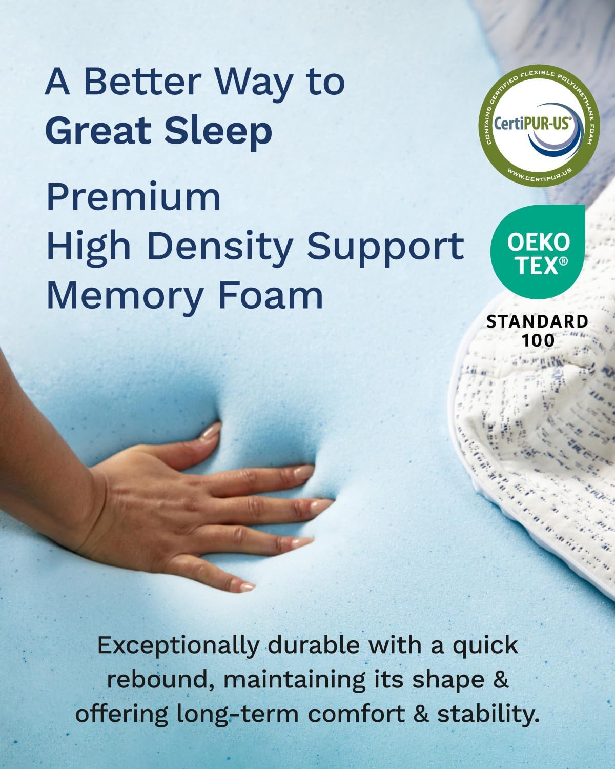 ViscoSoft 2 Inch Memory Foam Mattress Topper Short Queen - Select High Density Ventilated RV Mattress Pad - Premium Removable Rayon Cover