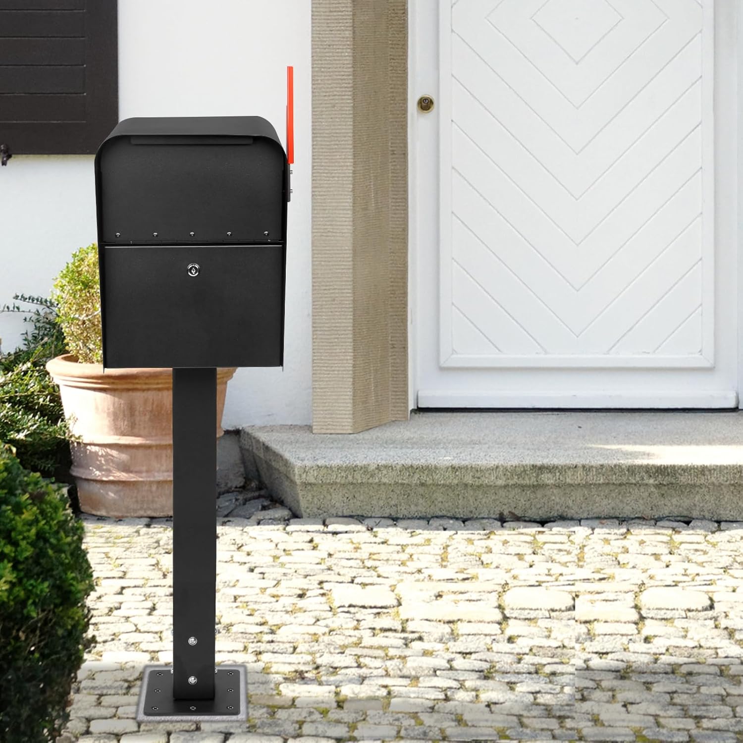 Extra Large Locking Mailbox with Post for Outside, Heavy Duty Base Plate Included, 21.6' x 11.8' x 16.5' XL Metal Mailbox and Post Combo, Weather-Resistant, Easy Assembly, Black