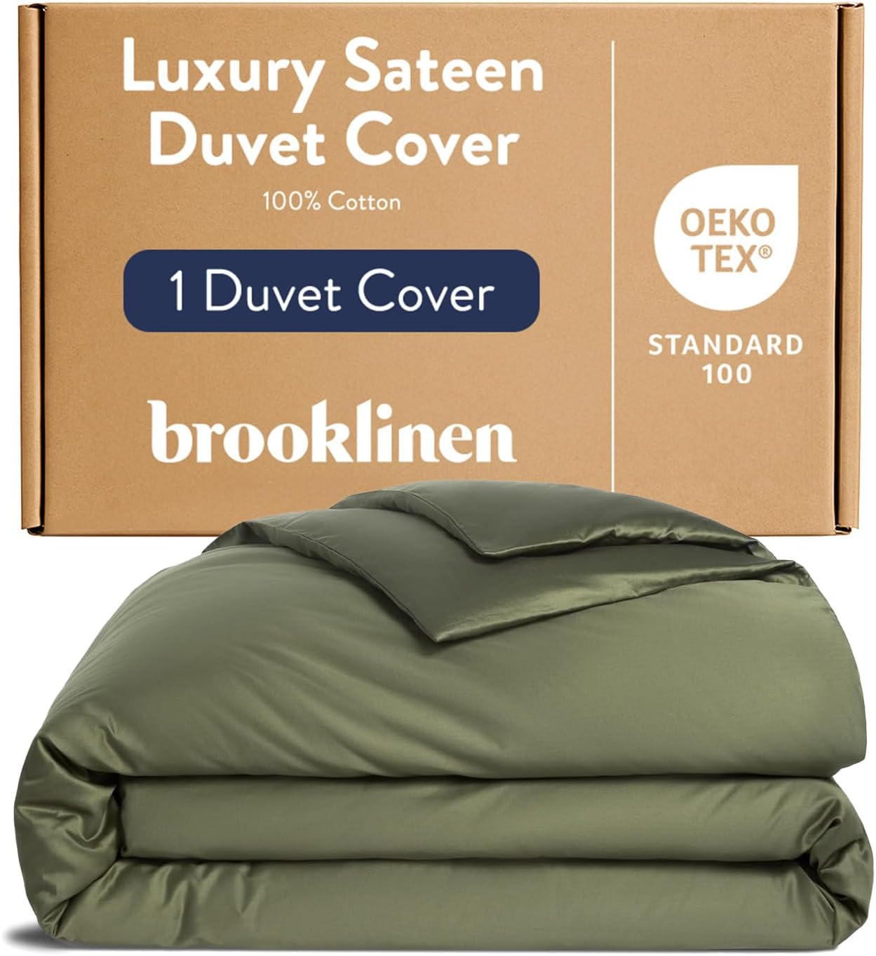 Brooklinen Luxury Sateen Duvet Cover - 100% Cotton, Twin/Twin XL Size in Fresh Moss Green with Extra-Long Corner Ties and Button Closure - Best Twin/Twin XL Duvet Covers