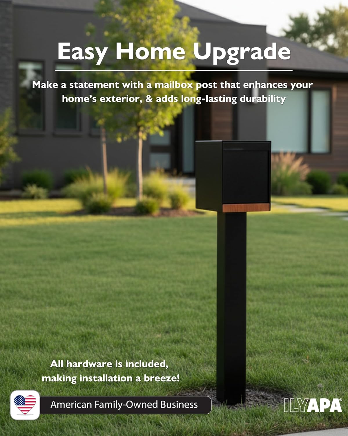 Ilyapa Black Metal Mailbox Post for Outside, 43x4x4 inch Metal Post Sleeve with Two Universal Mailbox Mounting Bracket for Curbside Residential Mail Box, Heavy Duty
