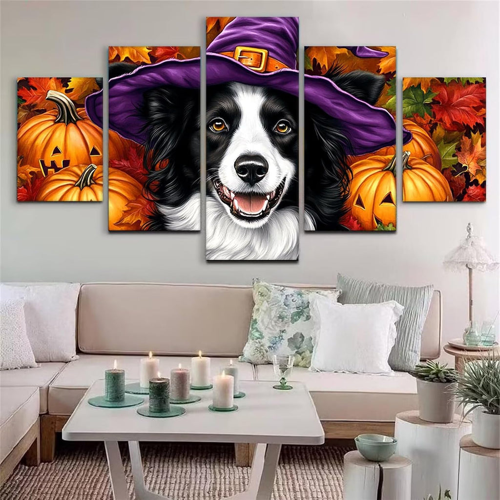 Dog Diamond Art 5 Piece Diamond Painting Pumpkin 5D DIY Full Round Drill Dimond Art Paintings Rhinestones Crafts for Adults Gem Painting for Home Decor, Large Artwork for Wall 36 x 70 Inch, Model249