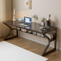 OSCHF Extra Long Desk with Bookshelf - 63' Double Long Writing Table for 2-Person Workstation, Modern Study Work Computer Desk for Home and Office, Black