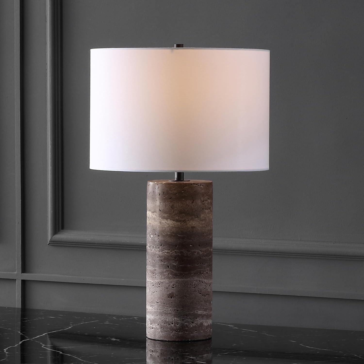 SAFAVIEH Couture Lighting Collection Rynetta Dark Brown/White 24-inch Dimmable Table Lamp for Bedroom Living Room Home Office Desk Nightstand (LED Bulb Included)