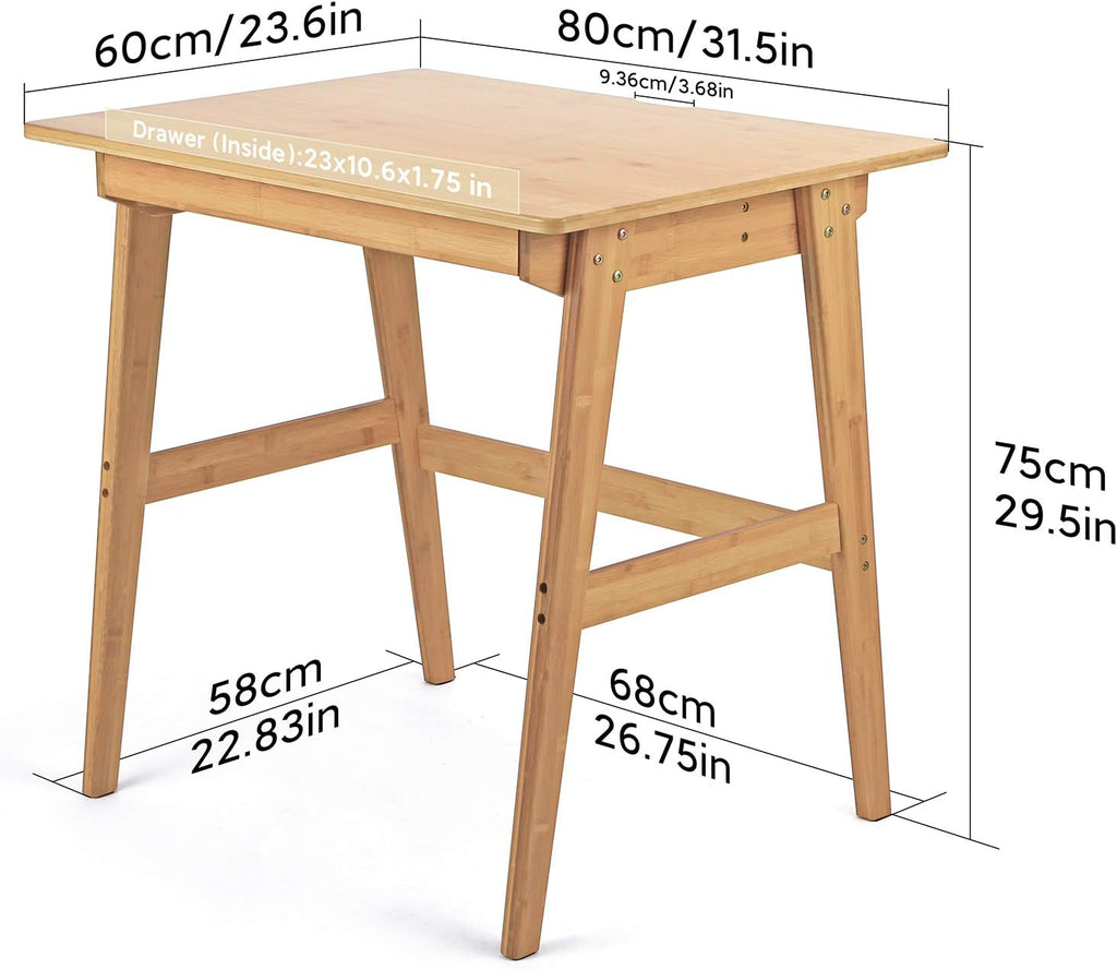 Nnewvante Writing Computer Desk 31.5' Bamboo Home Office Table with Large Drawer, Modern Furniture Simple Study Makeup Workstation