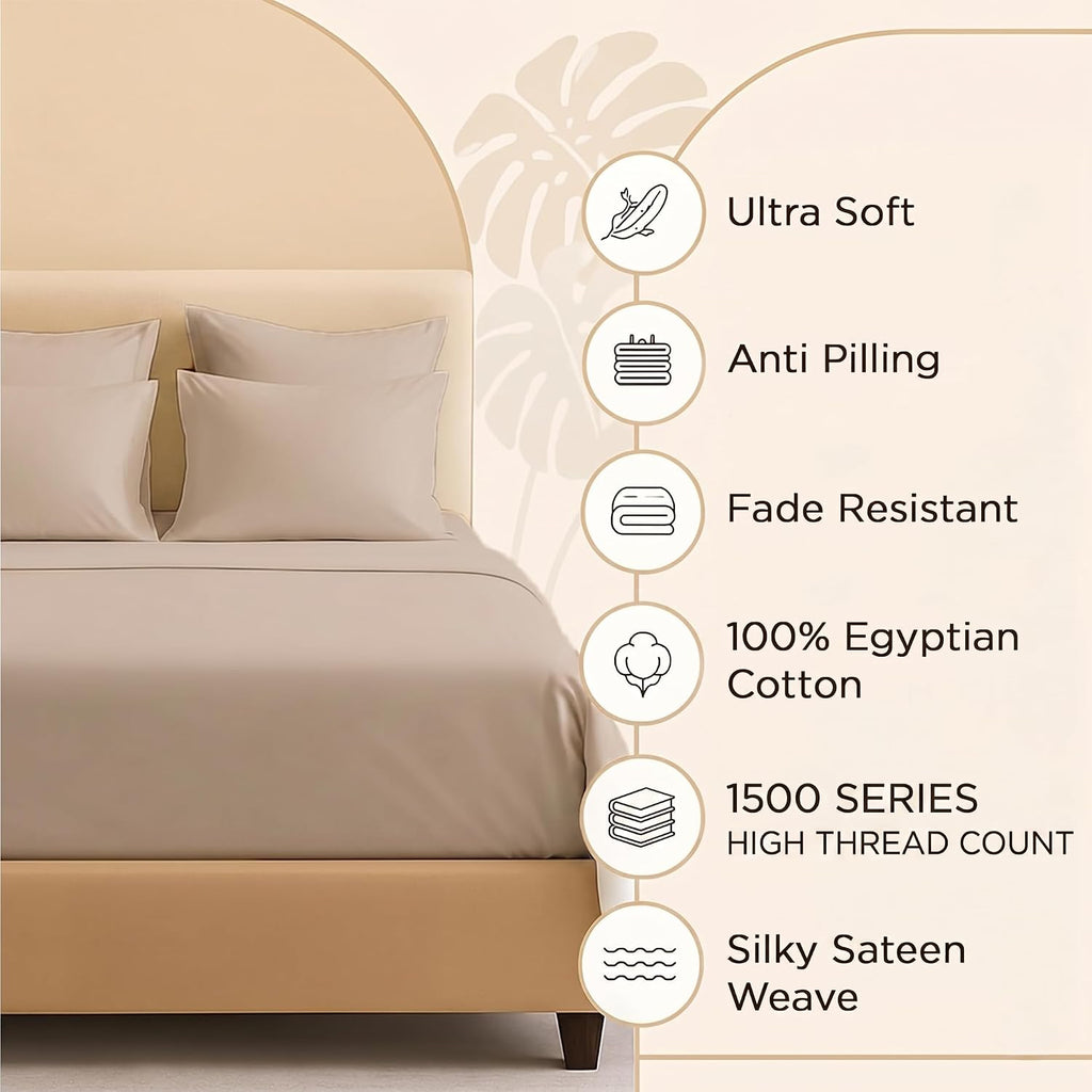 Bluemoon Homes Queen Size 4 Piece Sheet Set - 100% Egyptian Cotton Sheets - 1500 Series - Breathable & Cooling - Hotel Luxury Bedding Set - 16' Deep Pockets, Queen Sheet - Beige