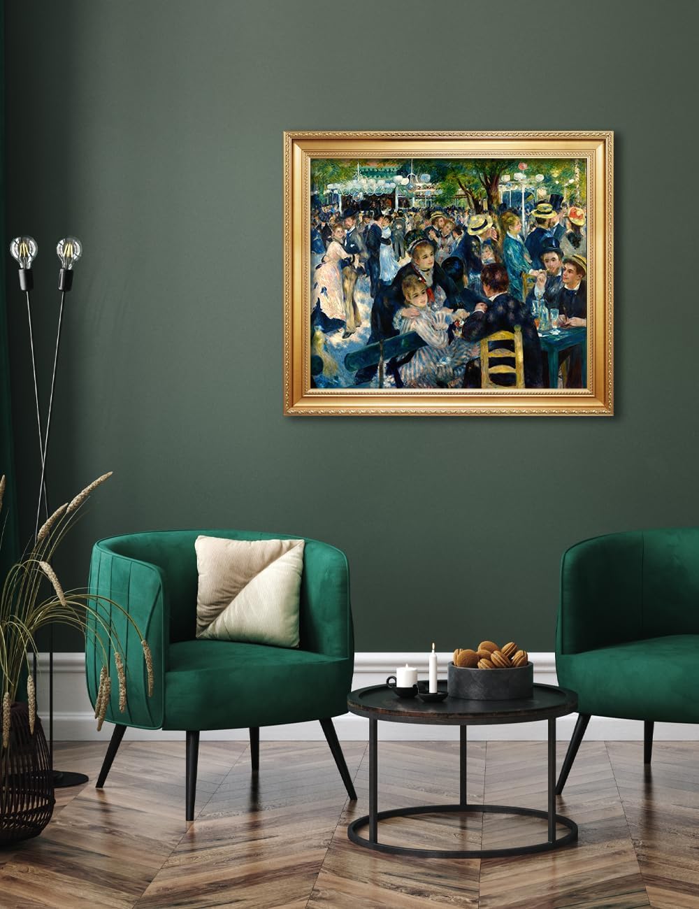 DECORARTS - Bal du Moulin de la Galette by Pierre -Auguste Renoir Art Reproduction. Solid Wooden Frame Matching with Giclee Prints Canvas Wall Art. Total Size: W 29' x H 25'