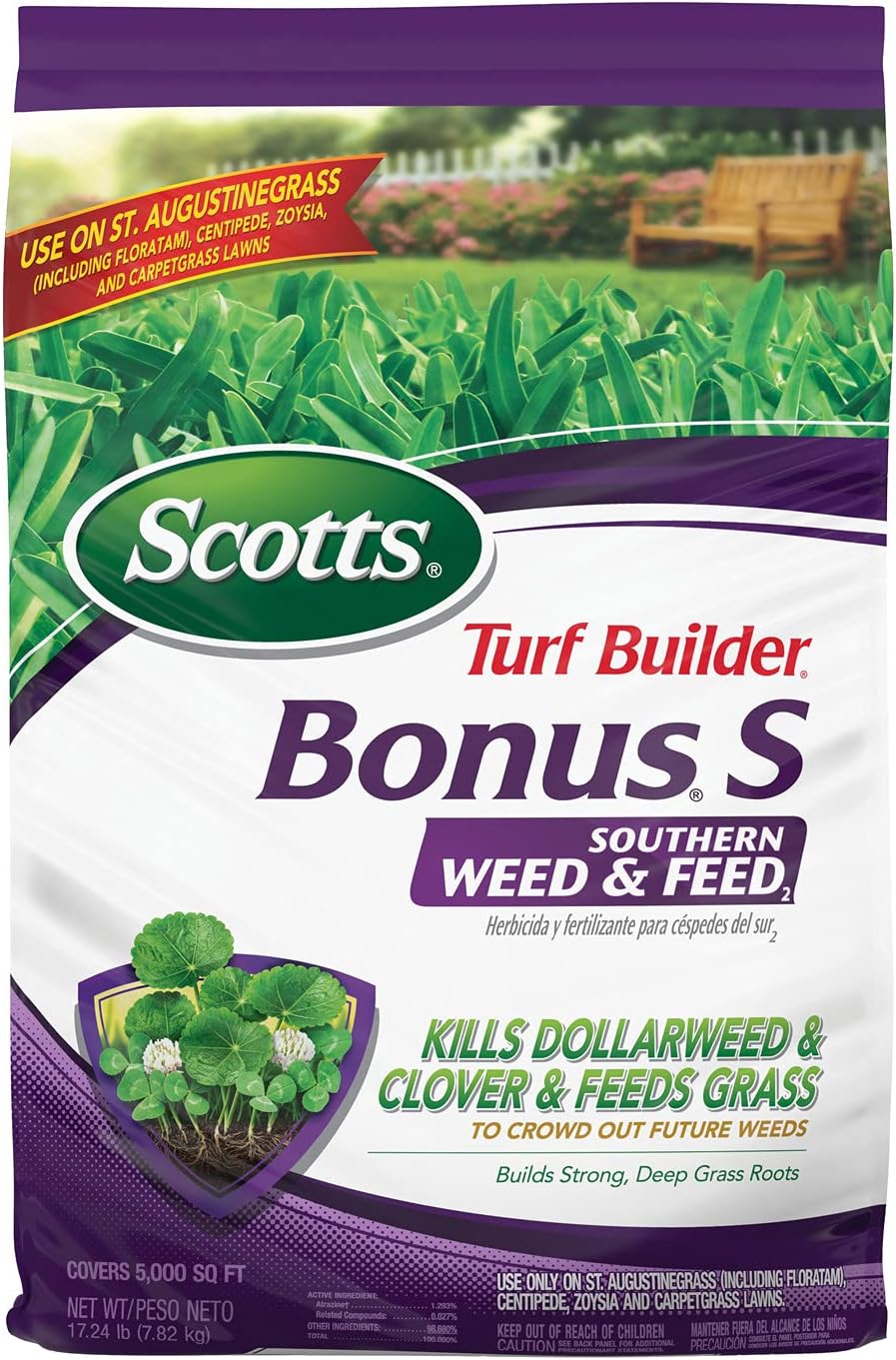 Scotts Turf Builder Bonus S Southern Weed & Feed2, Weed Killer and Lawn Fertilizer, 5,000 sq. ft., 17.24 lbs. (2-Pack)