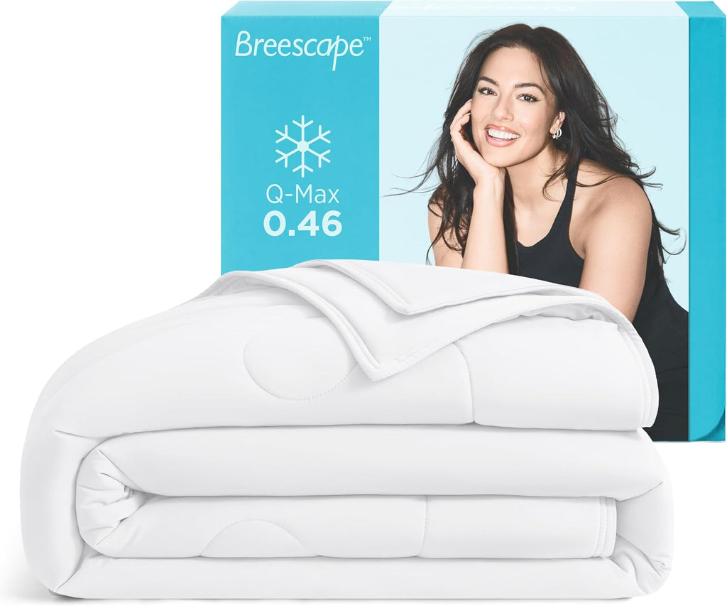 Breescape Cooling Comforter Blanket - BlendTek Q-Max>0.46 Tech, Cooling Blanket for Hot Sleepers & Night Sweats Relief, Breathable Lightweight Summer Bedding, Queen 96x96 Inches, Snow White