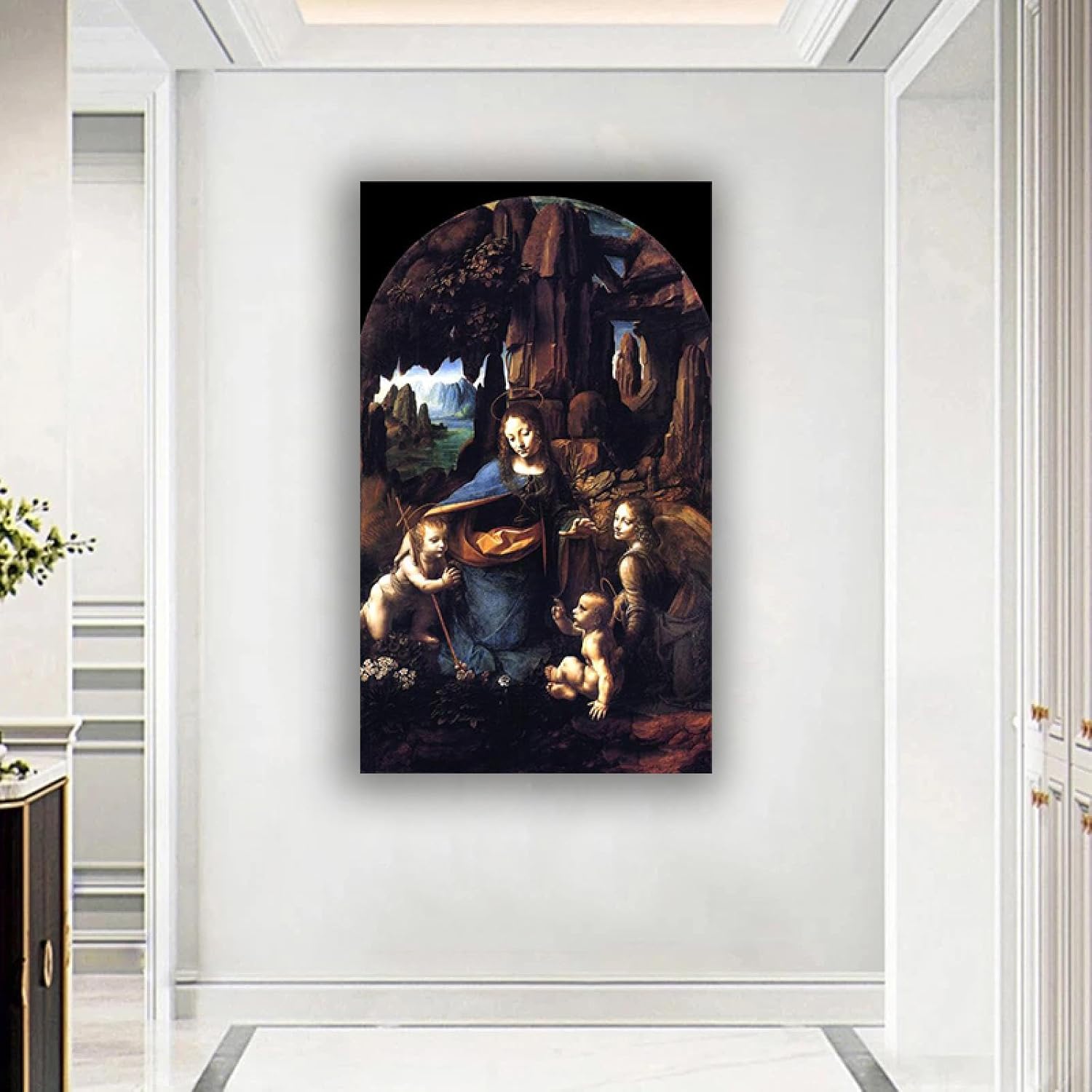 Religious Pictures 'Virgin of the Rocks' Print On Canvas Reproductions Of Famous Paintings Classic Canvas Wall Art Home Decor 30x48cm Framed